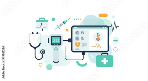 Digital Health and Telemedicine Concept. Remote Patient Monitoring, Online Diagnostics, and Modern Healthcare Technology with Medical Devices and Data Dashboard.