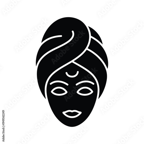 Spa facial treatment solid glyph icon showing woman face with towel wrap, symbolizing beauty salon care, skincare therapy and wellness relaxation session.