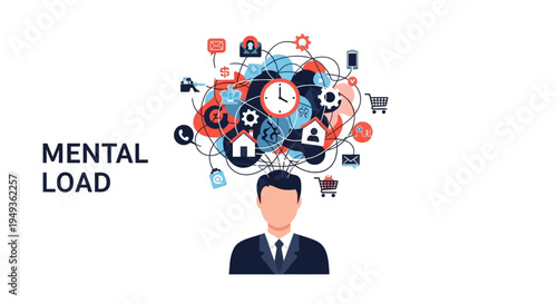 Mental Load: Overwhelmed Professional Juggling Multitasking, Stress, and Information Overload in Modern Life