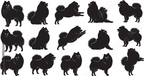 Dogs Silhouettes in Rows, Various Poses, Graphic Design
