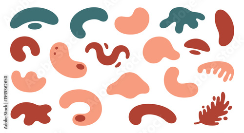 Abstract arrangement of colorful organic shapes against a white background