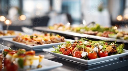 Buffet table with variety of delicious foods