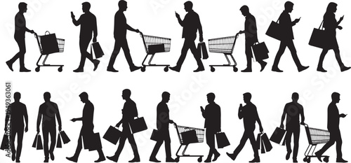 Shopping, Human Actions, Urban Scene, Silhouettes, Black Background