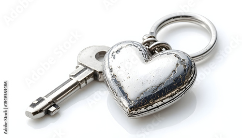 Heart shaped key symbolizing love and security isolated on white background