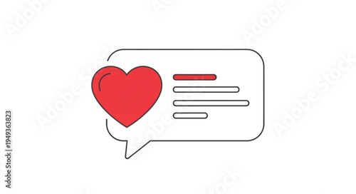 Red heart icon on a speech bubble with text.