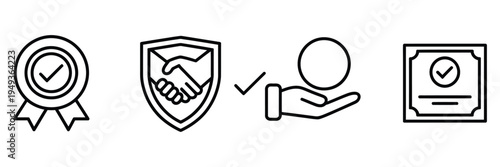 Verification Approved Icons Checkmark Agreement Warranty Badge Confirmation Symbol Outline Line Illustration Validation Quality Guarantee Security Approval Certificate Trust Assurance
