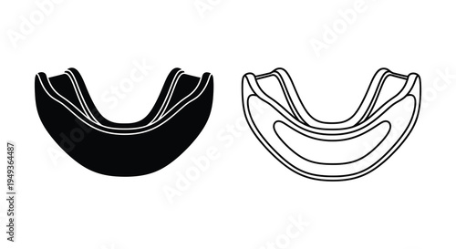 Two dental mouthguard designs depicted in black and white a striking silhouette