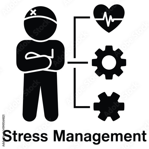 Stress management icon in solid style showing problem solving and control mechanism symbol, representing resilience, mental strength and emotional balance concept.