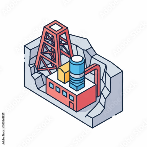 Isometric Oil Rig and Industrial Plant Illustration.
