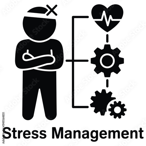 Stress management icon in solid style showing problem solving and control mechanism symbol, representing resilience, mental strength and emotional balance concept.