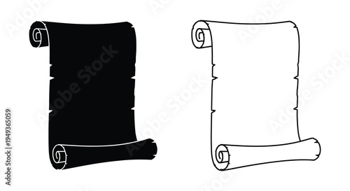 Two antique scrolls one dark and one light presented as a silhouette