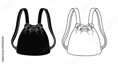 Two drawstring backpacks one dark and one light depicted as a silhouette