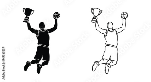 Basketball players celebrating with trophies a striking black silhouette high quality