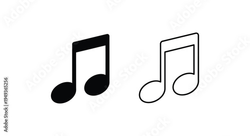 Two musical note icons one filled and one outlined in black and white silhouette