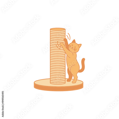 Cute Orange Cat Scratching Post, Playful Pet Behavior, Vector Illustration