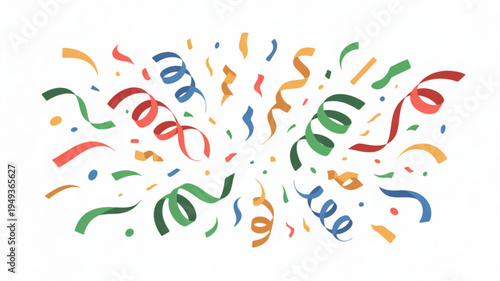 Colorful confetti and ribbons exploding in air celebration decoration elements festive party background