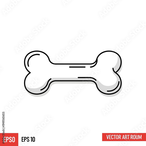 Dog bone icon, simple cartoon line drawing, isolated on white background.