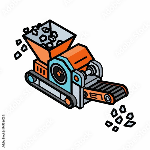 Industrial Crusher Machine Processing Materials on Conveyor Belt.