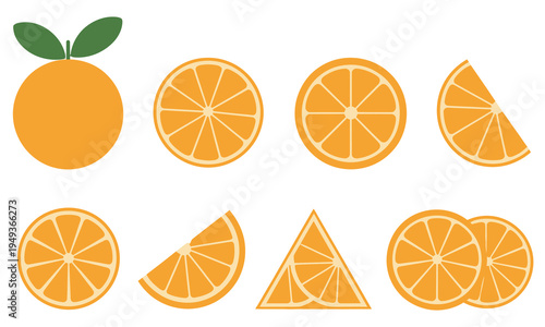 Orange Fruit Collection Fresh Citrus Vector Illustration Isolated White Background Juicy Slice Whole Food Healthy Vitamin Tropical Natural Organic Market