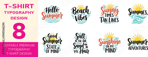 Hello summer beach vibes t shirt typography design quotes