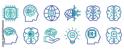 Machine Learning Brain and Digital Innovation Icons