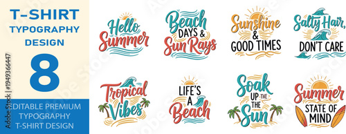 Summer typography set with beach quotes for t shirt and apparel prints