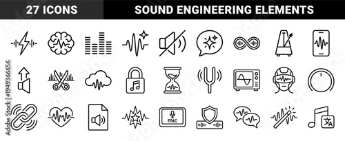 Audio processing and sound engineering monoline elements for digital music production. Technical wave manipulation and frequency control symbols.