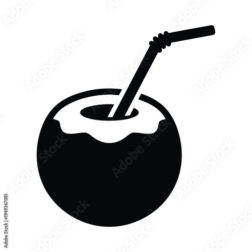 Black coconut with straw and white creamy topping