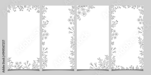 Set of Minimalist Botanical Floral Borders Frames Line Art