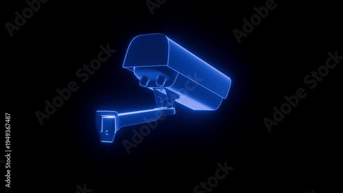 futuristic hologram security camera wireframe rotating in digital space 3D render