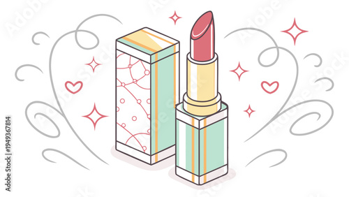 Lipstick Makeup Cosmetic Product with Decorative Packaging Illustration