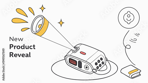 New product reveal concept illustration with megaphone and gadget