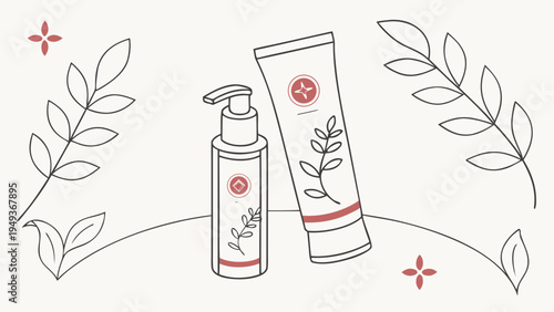 Skincare Cosmetic Cream and Lotion Pump Bottle Line Art Illustration