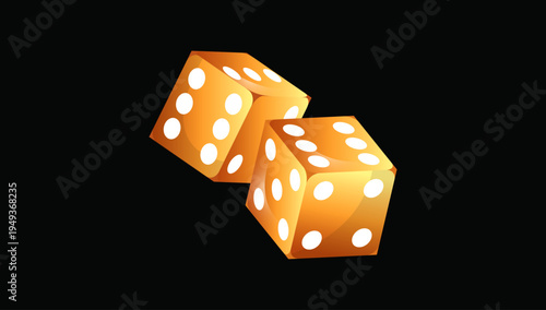 Golden casino dice pair gambling game symbol lucky dice roll icon vector illustration design element