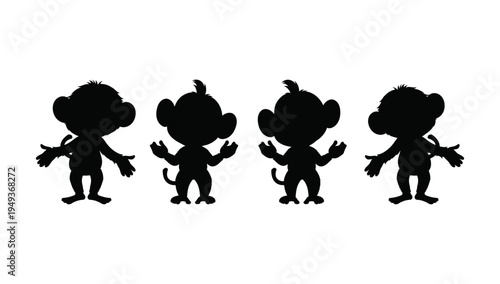 Cartoon monkey character silhouettes playful dancing monkeys illustration vector artwork design for fun kids mascot graphics