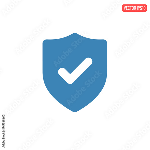 Blue shield with white check mark.