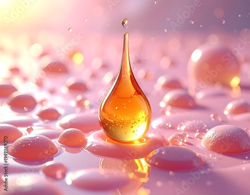 Golden drop on a pink surface