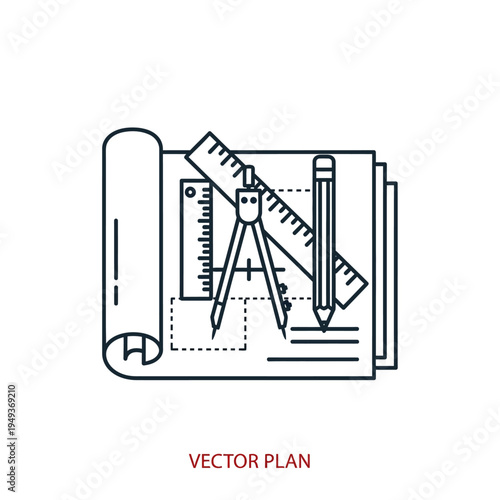 Drafting tools on blueprint paper.