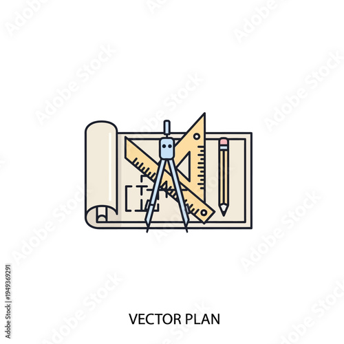 Drawing compass with ruler and pencil.