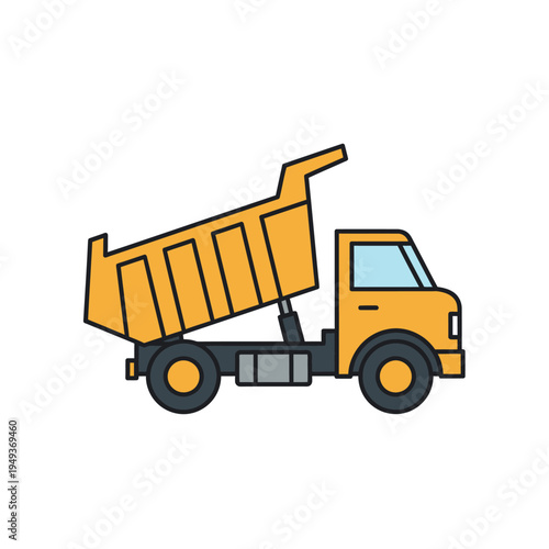 Yellow dump truck cartoon vehicle.