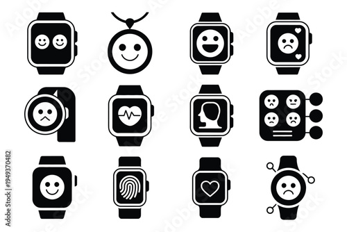 Tracker heart emotion rate device wearable icon with ai technology, representing digital health monitoring, smart wearable devices and emotion tracking.