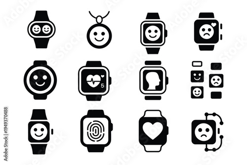 Tracker heart emotion rate device wearable icon with ai technology, representing digital health monitoring, smart wearable devices and emotion tracking.