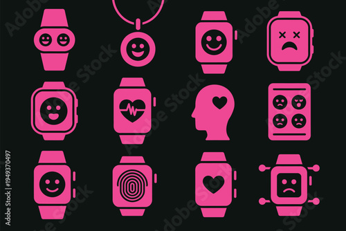 Tracker heart emotion rate device wearable icon with ai technology, representing digital health monitoring, smart wearable devices and emotion tracking.