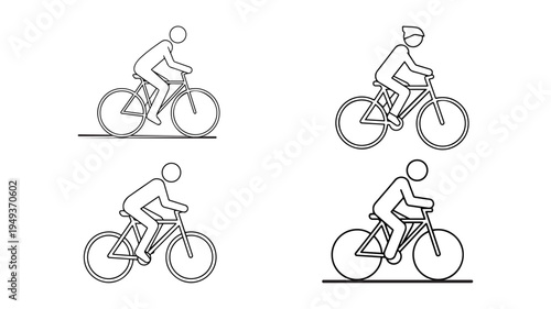 Minimal cyclist line icon set, bicycle rider outline vector illustration, cycling pictogram collection