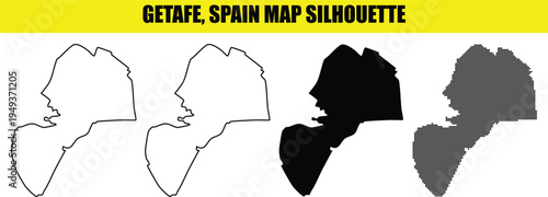 Getafe spain map silhouette graphic bundle featuring geometric outline solid shape and halftone dot variations