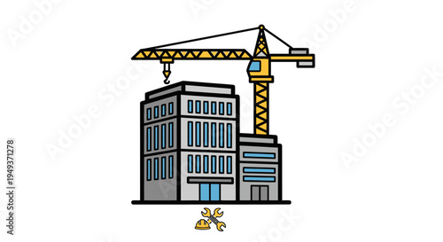 Construction Site with Crane and Building.
