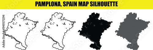 Pamplona spain map silhouette, capital city of the autonomous community of navarre, historical region