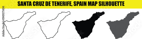 Santa cruz de tenerife spain map silhouette, canarian islands, one of the most populated islands of spain