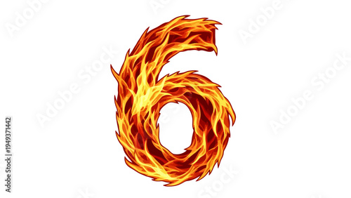 Fiery Number Six Illustration.