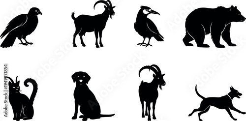 Silhouette illustrations of various wild and domestic animals